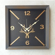 Markakanvas Ahşap Eskitme Kare Gold Altın Duvar  Masa Saati
