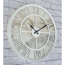Markakanvas Beyaz Metal Kasalı Mermer Desenli Duvar Saati  50 x 80  cm
