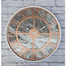 Markakanvas Beyaz Metal Kasalı Mermer Desenli Duvar Saati  50 x 80  cm
