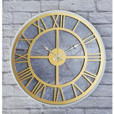 Markakanvas Beyaz Metal Kasalı Mermer Desenli Duvar Saati  50 x 80  cm