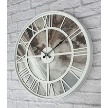 Markakanvas Beyaz Metal Kasalı Mermer Desenli Duvar Saati  50 x 80  cm