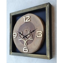 Markakanvas Doğal Masif Eskitme Ahşap Çerçeveli  Ceviz Ağacı Kare Duvar  Masa Saati 30 x 30  cm