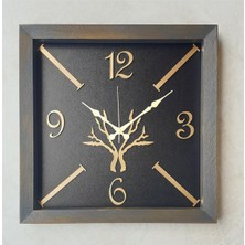 Markakanvas Ahşap Eskitme Kare Gold Altın Duvar  Masa Saati
