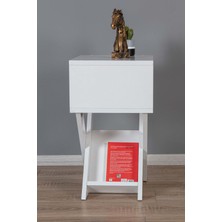 Enda Home X Ayaklı Dergilikli Başucu Komodin Yan Sehpa Beyaz