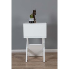 Enda Home X Ayaklı Dergilikli Başucu Komodin Yan Sehpa Beyaz
