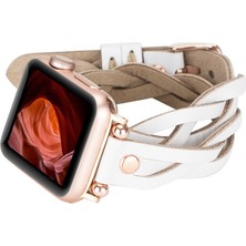 PLM Apple Watch Uyumlu Deri Kordon Peggy 38-40MM Çift Tur Ferro Rose Gold Trok F3 Beyaz