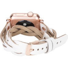 PLM Apple Watch Uyumlu Deri Kordon Peggy 38-40MM Çift Tur Ferro Rose Gold Trok F3 Beyaz