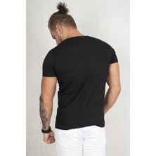 Deepsea Siyah V Yakalı Likralı Dar Kesim Erkek Tshirt 1801165