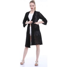 Luisido Siyah Çiçek Işlemeli Dantelli Kimono&kaftan