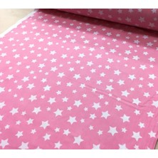 Bebek Özel 240 Santim Eninde Pembe Zemin Küçük Beyaz Yıldızlı Pamuklu Kumaş