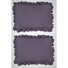 Maki Iki Adet Lacivert 50 x 70 cm %100 Pamuklu Fırfırlı Yastık Kılıfı