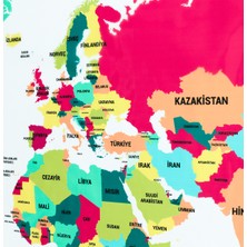 Evbuya Dünya Haritası - Yapışkansız Tutunan Kağıt Tahta (Renkli )