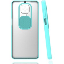 Case 4U Xiaomi Redmi Note 9 Pro Sürgülü Kaydırmalı Kızaklı Kamera Koruyuculu Mat Buzlu Silikon Lensi Kılıf Turkuaz