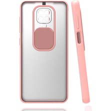 Case 4U Xiaomi Redmi Note 9 Pro Sürgülü Kaydırmalı Kızaklı Kamera Koruyuculu Mat Buzlu Silikon Lensi Kılıf Pembe