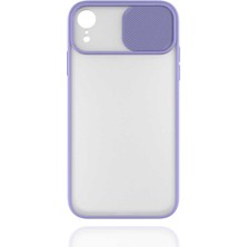 Case 4U Apple iPhone XR 6.1 Sürgülü Kaydırmalı Kızaklı Kamera Koruyuculu Mat Buzlu Silikon Lensi Kılıf Lila