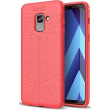 Case 4U A8 Plus 2018 Kılıf Rugan Armor Deri Görünümlü Yüksek Kalite Silikon Niss Kırmızı