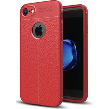 Case 4U Apple iPhone SE 2022 / SE 2020 / iPhone 8 / iPhone 7 Kılıf Rugan Armor Deri Görünümlü Yüksek Kalite Silikon Niss Kırmızı