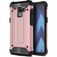 Case 4U Galaxy A8 2018 Kılıf Military Armor Çift Katmanlı Crash Silikon Kılıf Rose Gold