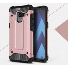 Case 4U Galaxy A8 2018 Kılıf Military Armor Çift Katmanlı Crash Silikon Kılıf Rose Gold