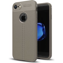 Case 4U Apple iPhone SE 2022 / SE 2020 / iPhone 8 / iPhone 7 Kılıf Rugan Armor Deri Görünümlü Yüksek Kalite Silikon Niss Gri