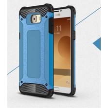 Case 4U Galaxy C5 Kılıf Military Armor Çift Katmanlı Crash Silikon Kılıf Mavi