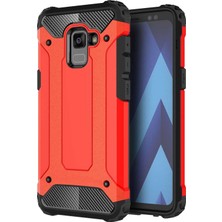 Case 4U Galaxy A8 2018 Kılıf Military Armor Çift Katmanlı Crash Silikon Kılıf Kırmızı