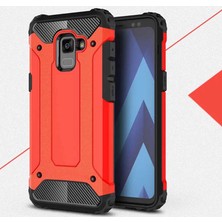 Case 4U Galaxy A8 2018 Kılıf Military Armor Çift Katmanlı Crash Silikon Kılıf Kırmızı