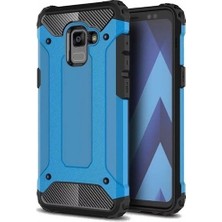 Case 4U Galaxy A8 2018 Kılıf Military Armor Çift Katmanlı Crash Silikon Kılıf Mavi