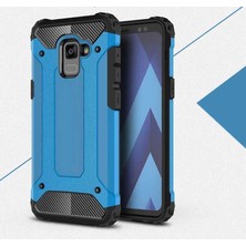 Case 4U Galaxy A8 2018 Kılıf Military Armor Çift Katmanlı Crash Silikon Kılıf Mavi