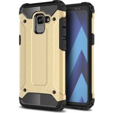 Case 4U Galaxy A8 Plus 2018 Kılıf Military Armor Çift Katmanlı Crash Silikon Kılıf Gold