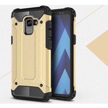 Case 4U Galaxy A8 Plus 2018 Kılıf Military Armor Çift Katmanlı Crash Silikon Kılıf Gold