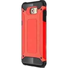 Case 4U Galaxy C5 Kılıf Military Armor Çift Katmanlı Crash Silikon Kılıf Kırmızı