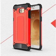 Case 4U Galaxy C5 Kılıf Military Armor Çift Katmanlı Crash Silikon Kılıf Kırmızı