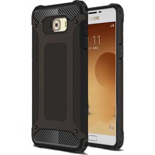 Case 4U Galaxy C5 Kılıf Military Armor Çift Katmanlı Crash Silikon Kılıf Siyah