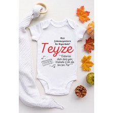 Limon Unisex Bebek Beyaz Bizi Çekemeyenler Teyze Desenli Kısa Kol Body
