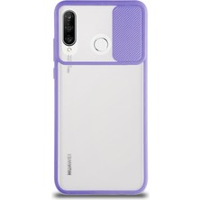 Case World Huawei P30 Lite Kapak Lensi Açılır Kapanır Kamera Korumalı Silikon Kılıf - Lila