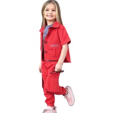 Quzucuk Kids Kız Çocuk Cep Detaylı Kırmızı Ceketli Takım