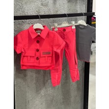 Quzucuk Kids Kız Çocuk Cep Detaylı Kırmızı Ceketli Takım