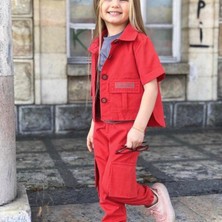 Quzucuk Kids Kız Çocuk Cep Detaylı Kırmızı Ceketli Takım