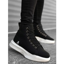 BA0155 Bağcıklı Erkek Yüksek Taban Siyah Beyaz Taban Spor Bot