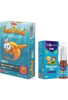 Easyvit Çocuklar Için Set- Omega 3 Balık Yağı 30 Çiğnenebilir Jel Form + Venatura B12 Vitamini 5 ml Sprey