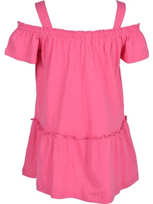 Kız Çocuk Fuşya Renkli Omuzdan Lastikli Askılı Örme Elbise - Ek 216182