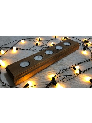 O&A Wood 5'li 40 cm Dekoratif Doğal Ahşap Yatay Kütük Tealight Mumluk +5 Adet Tealight Mum Dahil