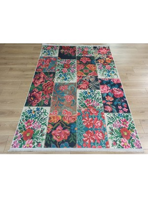 Çam Halı Gloria TD76602 Multi Karabağ Patchwork Desen Dokuma Saçaklı Kilim