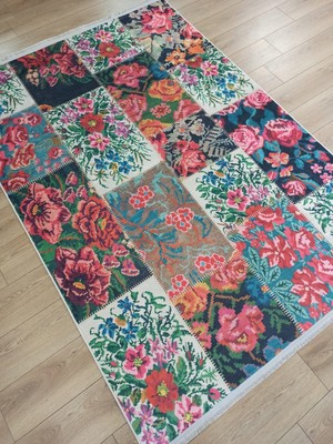 Çam Halı Gloria TD76602 Multi Karabağ Patchwork Desen Dokuma Saçaklı Kilim