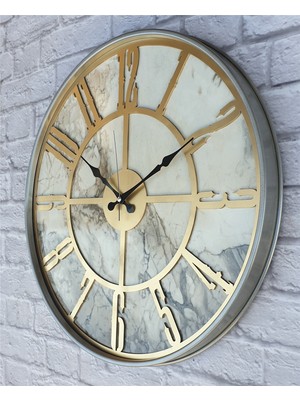 Markakanvas Gri Metal Kasalı Mermer Desenli  Duvar Saati  ( Çap 50 cm -Çap 80 cm )