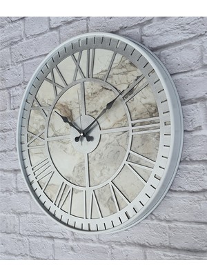 Markakanvas Beyaz Metal Kasalı Mermer Desenli  Duvar Saati  ( Çap 50 cm -Çap 80 cm )