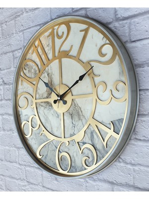 Markakanvas Gri Metal Kasalı Mermer Desenli  Duvar Saati  ( Çap 50 cm -Çap 80 cm )