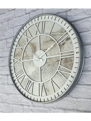 Markakanvas Gri Metal Kasalı Mermer Desenli  Duvar Saati  ( Çap 50 cm -Çap 80 cm )