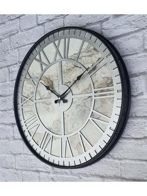 Markakanvas Siyah Metal Kasalı Mermer Desenli  Duvar Saati  ( Çap 50 cm -Çap 80 cm )